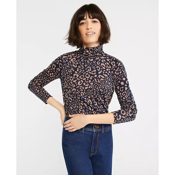 Ann Taylor Cheetah Leopard Animal Print Turtleneck M NEW WITH TAGS - Picture 1 of 8